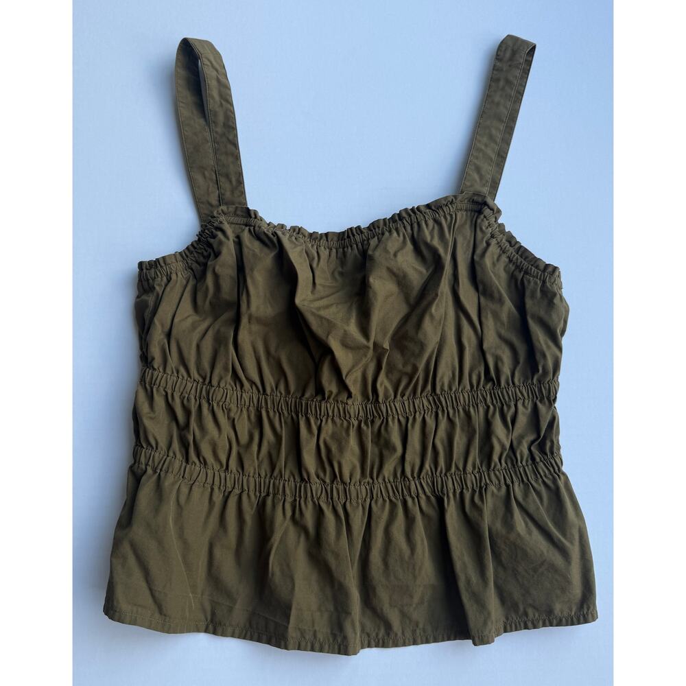 Madewell Olive Green Ruched Peplum Tank Top Cami Size M 100% Cotton